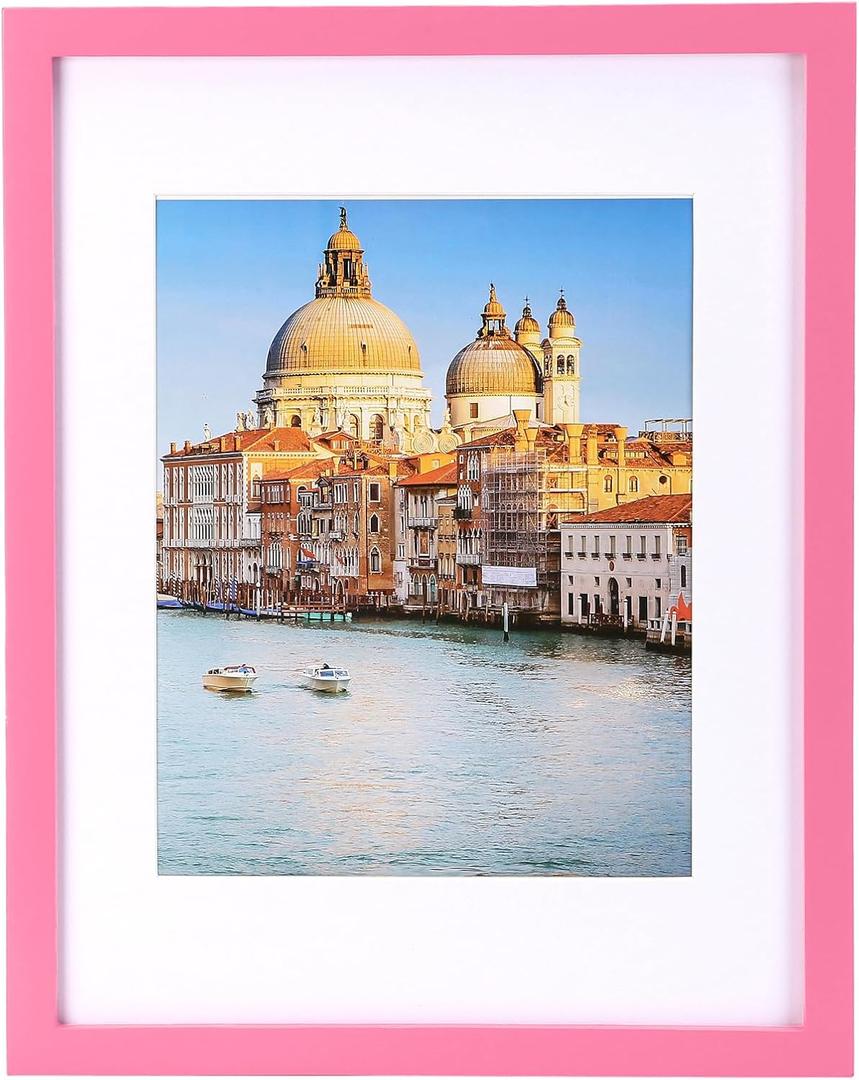 wyooxoo 11x14 Picture Frame Made of Solid Wood Pink Photo Frames Display Pictures 8x10 with Mat or 11x14 Without Mat Colorful Frame Horizontal and Vertical for Wall