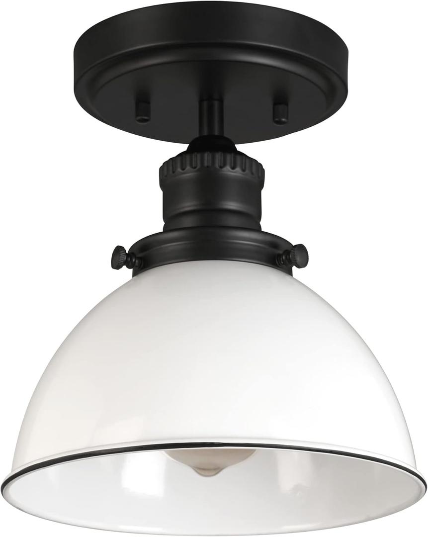 Design House 588319 Savannah Farmhouse 1-Light Indoor Semi-Flush Mount Ceiling Light Dimmable White Metal Shade for Bedroom Dining Room Kitchen, Matte Black