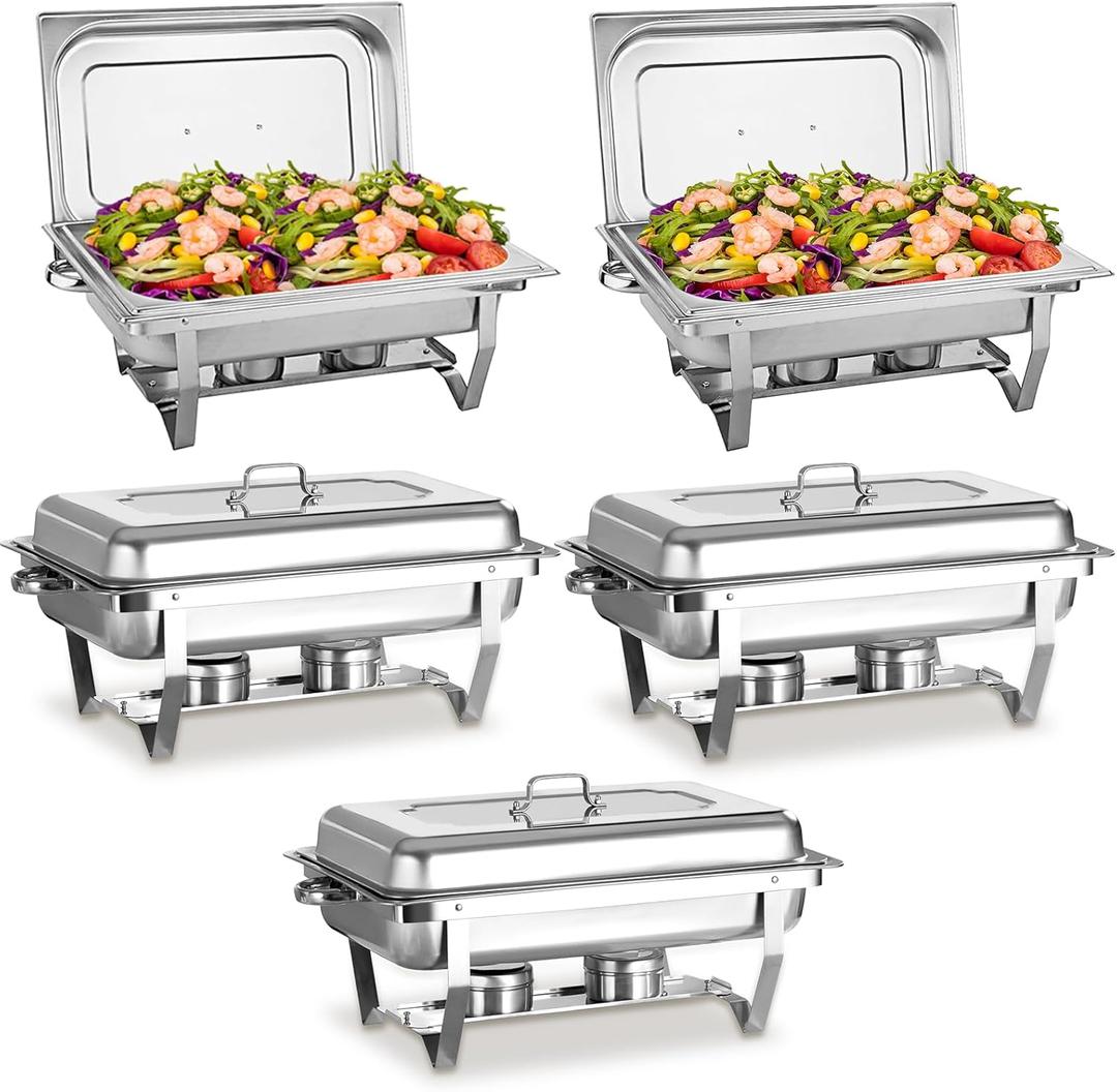Chafing Dishes for Buffet 8 Quart 5 Pack Stainless Steel Chafing Dish Buffet Set with Folding Frame, Food Warmers for Parties, Catering Supplies, Christmas