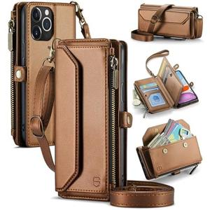 Strapurs Wallet Case Compatible with iPhone 11 RFID Blocking 7-Card Holder Soft PU Leather Magnetic Snap Shoulder Strap Zipper Pocket Phone Case Fit for iPhone 11 for Women 6.1" - Brown