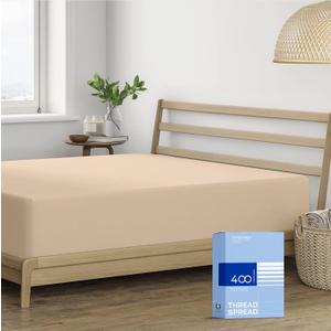 Thread Spread 400 Thread Count Fitted Sheet Queen Cotton - 100% Cotton Queen Fitted Sheet Only, Luxuriously Soft, Durable, Cooling 16" Deep Pocket Sateen Weave Bottom, Luxury Hotel Quality - Taupe