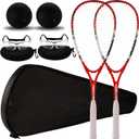 2 Pack Beginner Squash Racquet Set Includes Racquets with Racket Bags Anti Fog Goggles Cases Blue Dot Ball Indoor Gym Sports for Beginners Novice Training Recreational Play