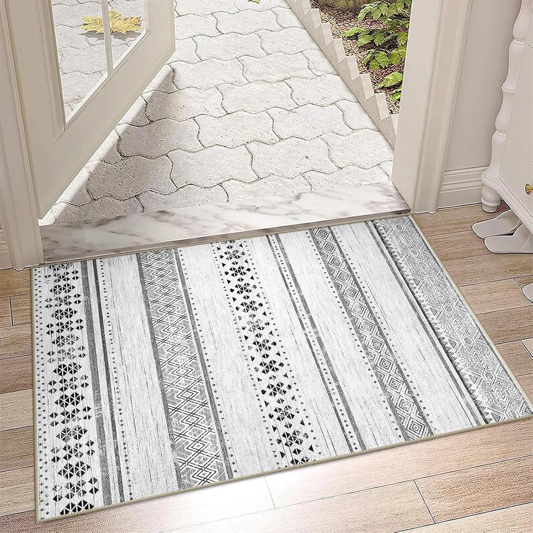 BESTSWEETIE 2x3 Area Rugs for Living Room Washable Moroccan Farmhouse Neutral Geometric Low Pile Non-Slip Soft Print Pattern Rug for Bedroom Kitchen Dining Room Entryway Grey/Black/Navy