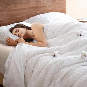 PHF 100% Cotton Waffle Duvet Cover Queen Size, Soft Breathable Cotton Bedding Duvet Cover Set for All Season, Weave Luxury Textured Design for All Home Decor, 3 Pieces, 90"x90", White