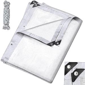 99% Aluminet Shade Cloth Reflective Tarp 10 x 10 ft Aluminium Cloth Porch Privacy Screen with Grommets for Car Garden Pergola Patio Sun Shade Kennel Cover Durable Mesh Canopy Cover Easy Setup