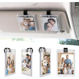2 x Yuoyar 4 Packs Magnetic Car Picture Holder for Visor - Car Photo Holder with Clips for Easy Display - Visor Clip Photo Frame for 3 Inch Photos
