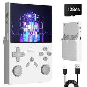 R40 Retro Handheld Game Console - 128GB with 25K+ Games, 3.5 Inch IPS Screen, 3000mAh Battery, Mini HDMI, Type-C, Reverse Charging, Portable Arcade Video Gaming Console(White)