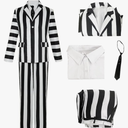 Black and White Striped Suit Adult Halloween Costume Jacket Pants Tie Shirt Horror Movie Outfit L
