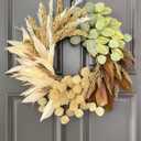 24" Fall Wreath for Front Door, Handcrafted with Faux Eucalyptus Wheat Corn Husk, Fall Decor for Home Front Door Wall Window, Farmhouse Autumn Harvest Wreath