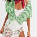 Womens Striped Button Down Shirts Casual Collared Short Sleeve Blouses Tops (Green, L)