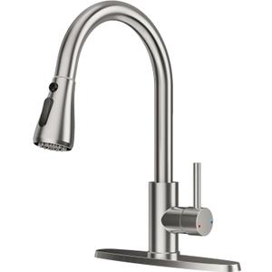 FEELSO Kitchen Faucets with Pull Down Sprayer, High Arc Stainless Steel Single Handle Kitchen Sink Faucet, 1 or 3 Hole Brushed Nickel Water Faucets for Farmhouse Laundry Camper Rv Bar