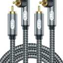 EMK 90 Degree RCA Cable, Male to Male Subwoofer Cable Right Angle Digital Coaxial Cable Dual Shielded RCA Audio Cable with Gold Plated Connectors,Pack of 2 (10 Ft/3M, 2PCS 90° RCA Cable, Grey)