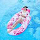 2 in 1 Floating Recliner Pool, Deluxe Inflatable Pool Float Adult with Backrest and Cup Holder, Cool Fun Pool Chair Float Bed, Pool, Beach, Enjoy Vacation, Age 15 + (pink)