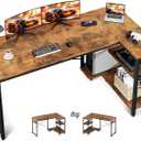 Casaottima L Shaped Computer Desk, 55 Inch Small Corner Desk with Storage Shelves & PC Stand, Reversible Gaming Desk for Bedroom, Modern Writing Study Table for Home Office, Vintage