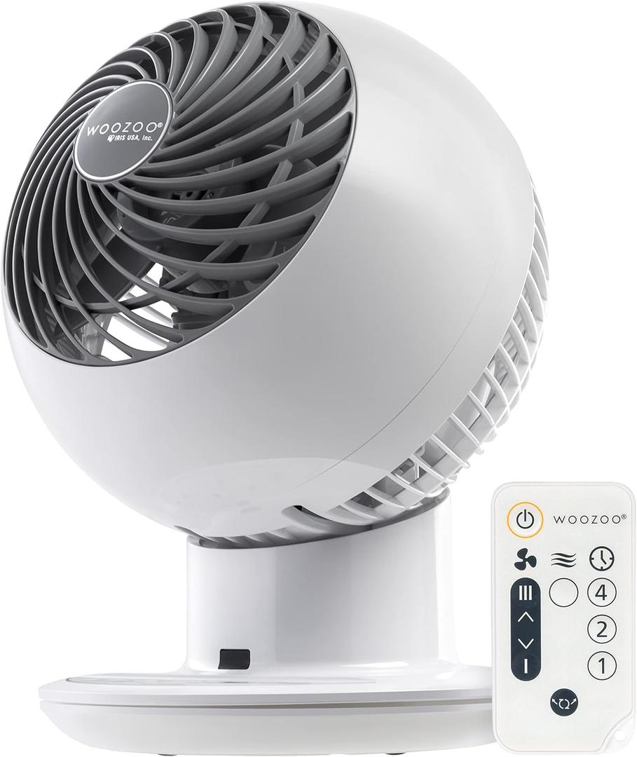 IRIS USA WOOZOO Air Circulator Fan with Remote, Oscillating, 5 Speeds, 82ft Max Air Distance, 90 Adjustable Tilt, 30db Quiet Motor, Small Fan for Bedroom, Office, Dorm, White