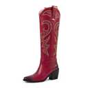 wetkiss Knee High Cowboy Cowgirl Boots for Women, with Unique Embroidery, Side Zipper and Chunky Heel Design
 8.5