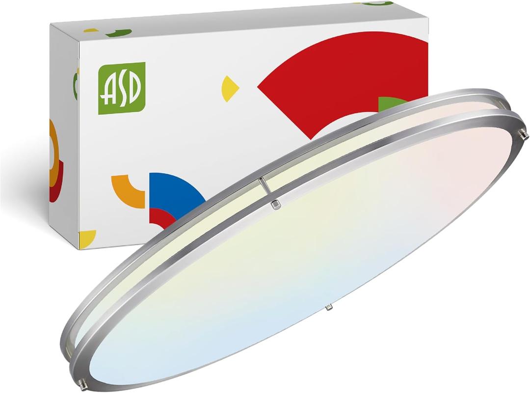 ASD LED 32 Inch Oval Flush Mount Light Fixture | 45W 3750LM 3000K-5000K 100-277V | 3CCT, Dimmable, Energy Star, ETL Listed | Close to Ceiling Double Ring Lamp, Low Profile Lighting | Nickel (Brushed Nickel (Pack of 1)