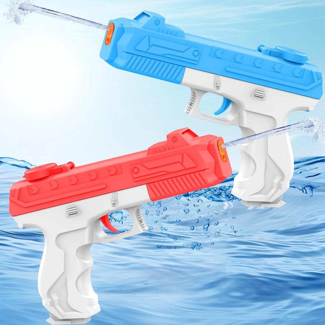 2 Pack Electric Water Gun for Adults Kids, Powerful Automatic Squirt Gun, High Powered Shooting Water Pistol, Long Range 25 FT, Auto Water Blaster, Pool Outdoor Toy Summer Game