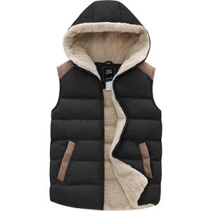 ZSHOW Women's Outerwear Vest Casual Thicken Qulited Winter Puffer Vest Hooded Warm Fleece Jacket (Black), Large