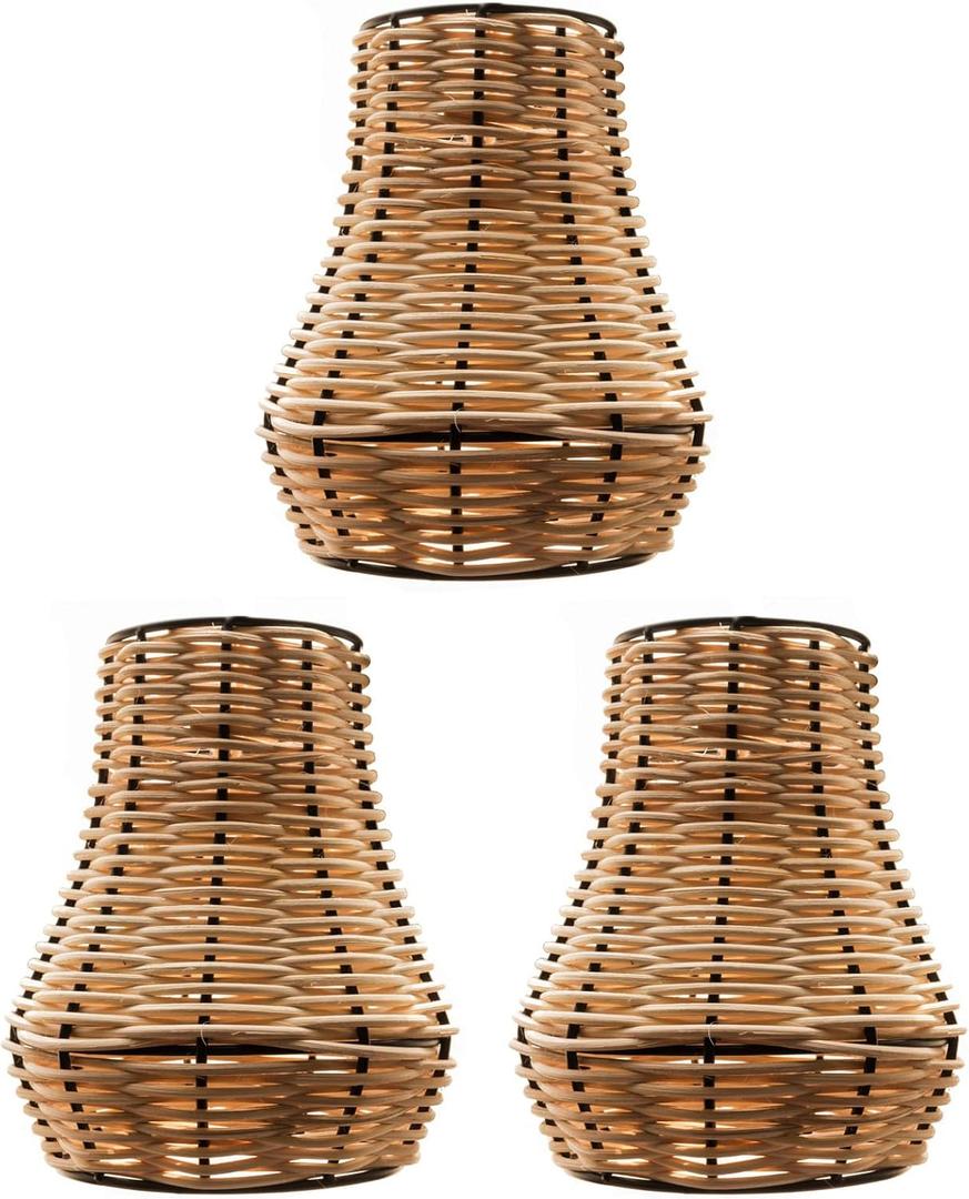 3Pack Rattan woven Lamp Shade,rustic farmhouse Lampshades,Natural Hand Crafted Lampshade Vintage Beside Light Cover Fixture for Living Room Bedroom Home Office Decor