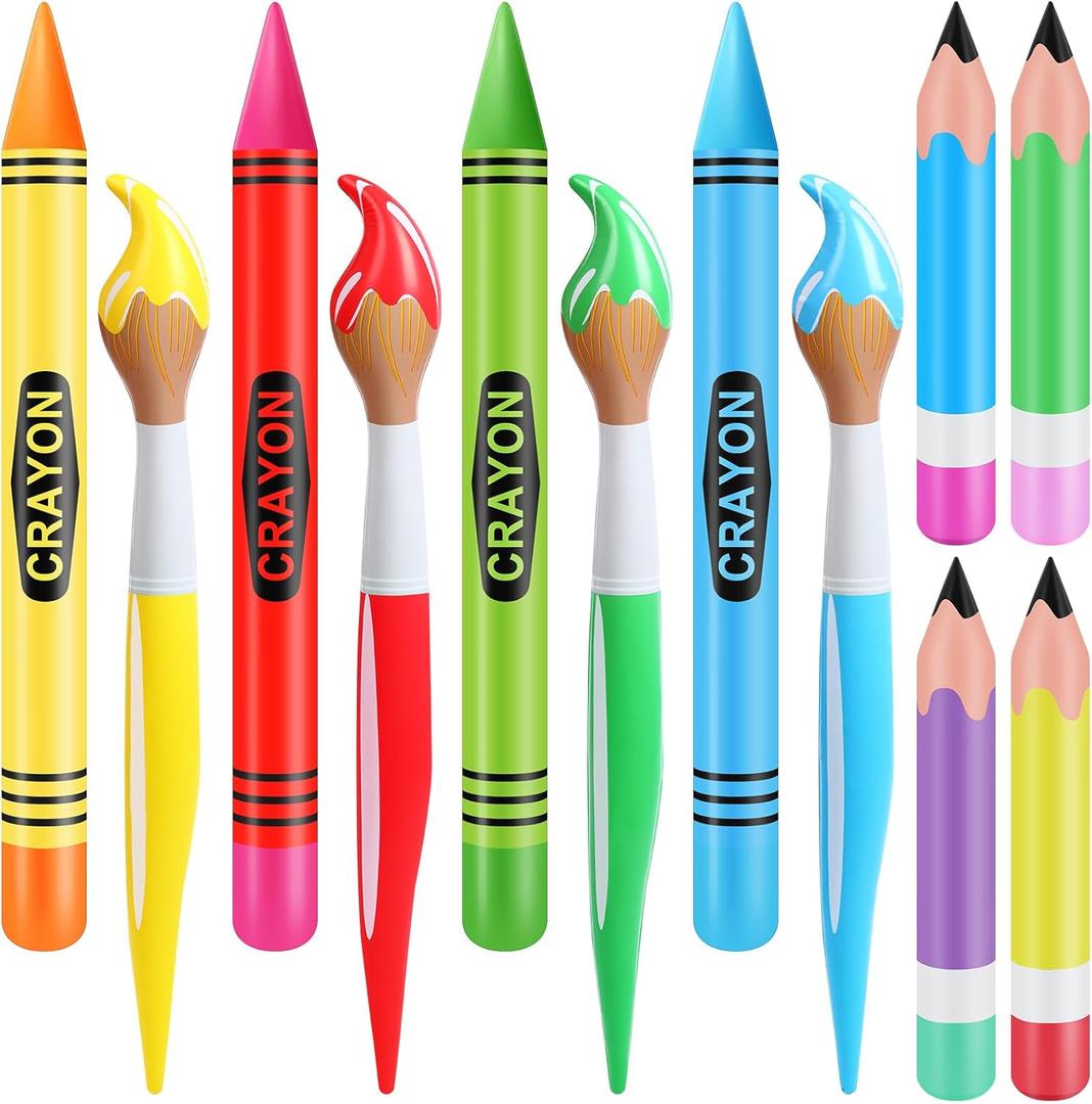 12 Pcs Inflatable Crayons Balloons Set Giant Crayons Jumbo Pencils Large Paint Brush Hanging Classroom Decor for Back to School Classroom Room Birthday Party Decorations 5 Colors(Classic Color)