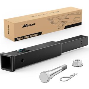 Nilight Trailer Hitch Extender 18 Inch Extension Length Fits for 2 Inch Receiver Tube with 5/8 Inch Stainless Steel Bolt Flange Nut and Clip 3,500 LBS GTW Matte Black