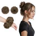 FESHFEN 2PCs Small Messy Bun Hair Piece for Thin Hair Women Girl Mini Synthetic Elastic Wavy Space-bun Scrunchies Updo Hairpieces, Brown Mix Brown