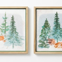 2PCS Vintage Forest Deer Framed Wall Art Set Rustic Farmhouse Artwork Prints Wall Decor for Home Bedroom Living Room 16.5x16.5 Inch