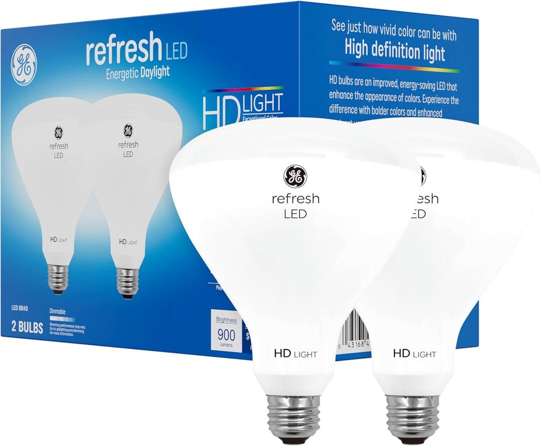 GE Refresh LED Light Bulbs, 65 Watt, Daylight, BR40 Indoor Floodlights (2 Pack)