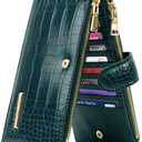 Large Capacity Wallets for Women Crocodile RFID Blocking 19 Card Slots Organizer Wallet Womens Billfold Long Purse Credit Cards Holder with Double Zipper, Pine Green