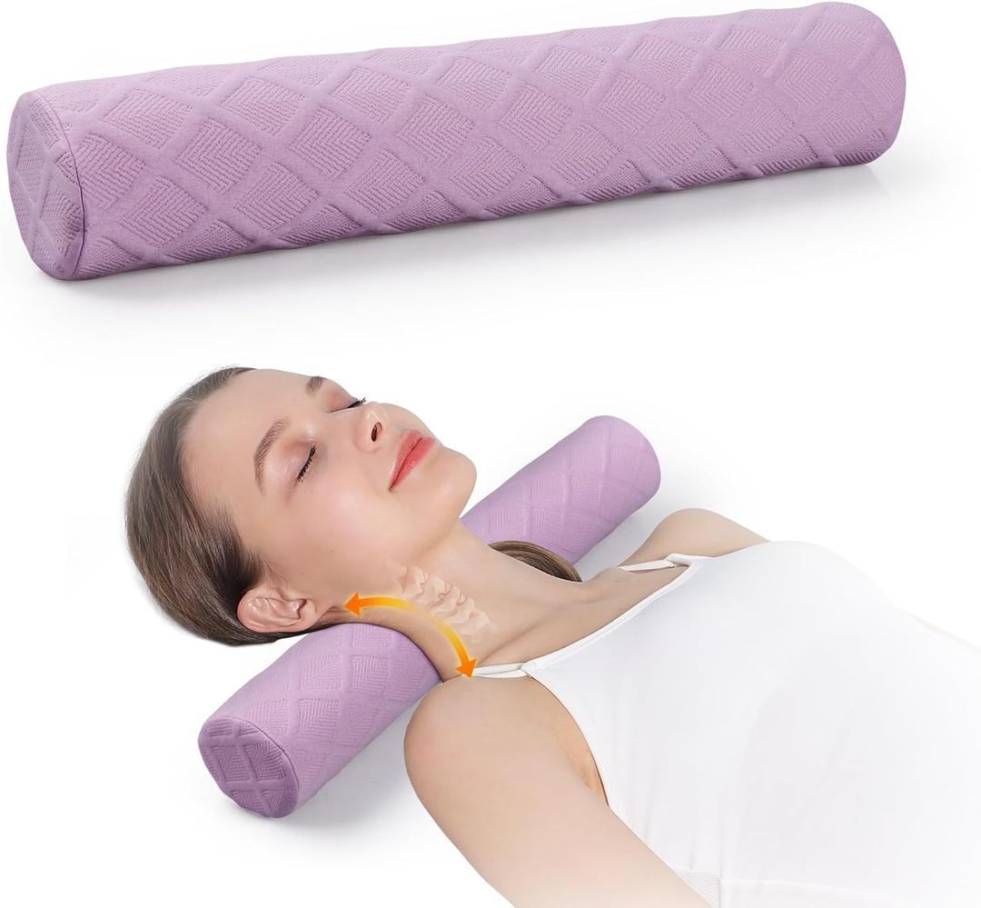Cozyhealth 3.1" H Small Cervical Roll Pillow, Medium Soft Memory Foam Neck Round Pillow Cylinder Bolster Pillow for Sleeping, Round Neck Support for Bed, Legs, Back and Yoga Purple, Small - 3.1" H