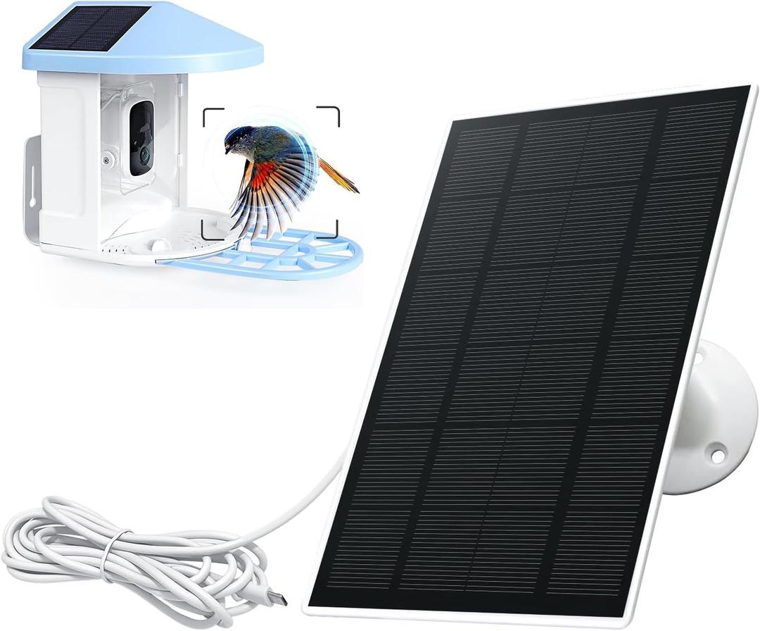 Solar Panel Charger for Bird Feeder Camera, Type-C Plug, 9.8ft Long Cable, Waterproof
