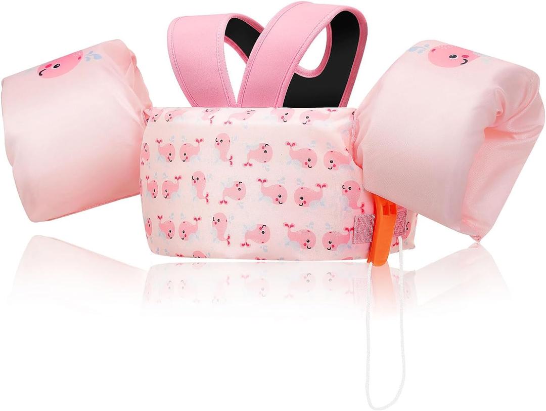 MoKo Swim Arm Band for Kids 20-30-50 lbs, Clearance Cute Cartoon Toddler Swim Vest, Swimming Water Wings Pool Floaties Sleeve for Children Learn to Swim (Pink & Baby Whale)
