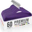 HOUSE DAY Noble-Purple Velvet Hangers 60 Pack, Non Slip Clothes Felt Hanger Heavy Duty for Coat, Premium Slim Space Saving Suit Hangers for Closet Organizer, 360 Rotating Silver Hook
