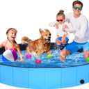 Foldable Dog Pool - 71" x 12" Anti-Slip Portable Dog Swimming Pool, Hard Plastic Collapsible Kiddie Pool for Outdoor and Indoor for Pets Dogs Cats and Kids (Blue)