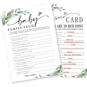 3 x Baby Family Feud Baby Shower Game, 30 Greenery And White Game Cards For Girl Boy With 1 Answer Card, Gender Reveal Games, Baby Announcement,Party Favor & Supplies-B12