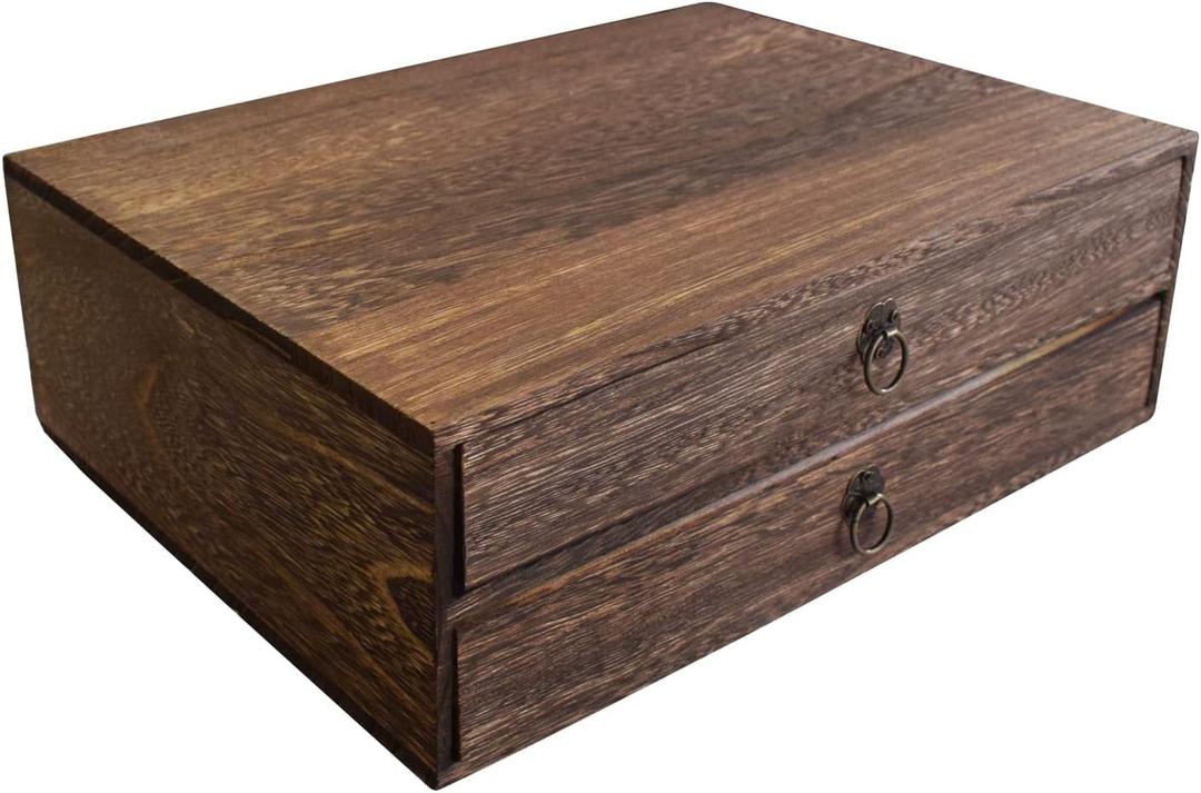 2-Drawer Wooden Desk Organizer Wood Desktop Storage Cabinet A4 File Cabinet Tabletop Storage Box Desk Drawer Organizer Paper Holder Carbonization for Home Office Workspace