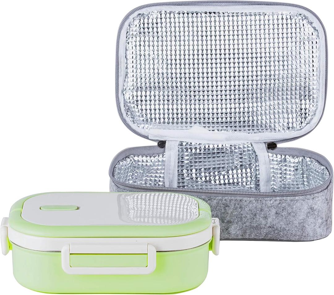 Lille Home Stainless Steel Leakproof Bento Lunch Box/Metal Food Container with Insulated Lunch Bag, BPA Free, 22 Ounces (Green)