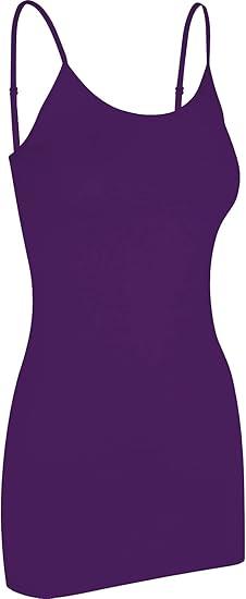 Women's Spaghetti Strap Stretch Cotton Long Cami Camisole Tank Top L, Purple