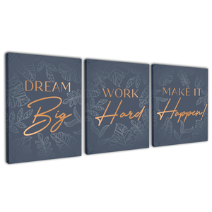 Motivational Wall Art For Office Set, Inspirational Wall Art Canvas Triptych, Positive Affirmations Wall Decor With Quotes, 3 Wrapped Canvas Panels For Bedroom, Living Room, Workspace, 12.5x15 Inch