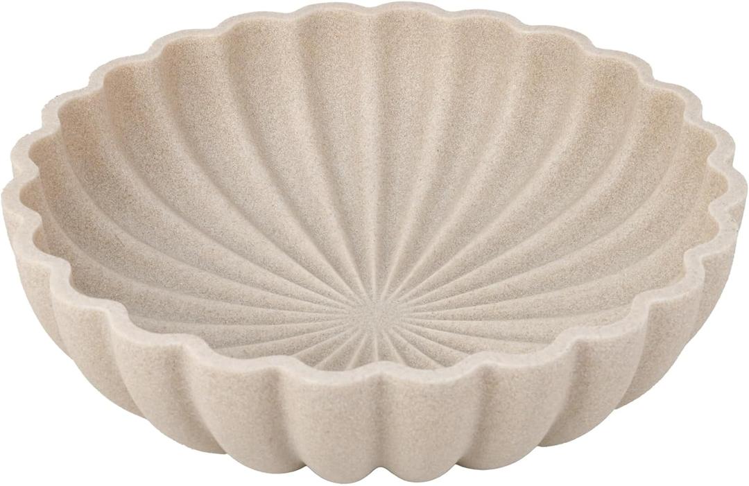 L'ARL GMVOI Large Decorative Bowl - Modern Handicraft Bowls for Home Decor - Fruit Bowl for Kitchen Counter - Key Bowl for Entryway Table - Ruffle Centerpiece Bowl Decor,Artificial Stone Beige