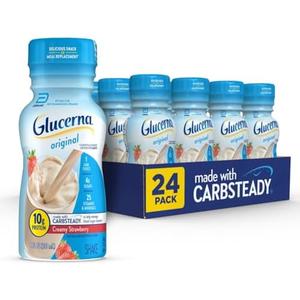 Glucerna Original Diabetes Care Shake, Creamy Strawberry, Diabetic Meal Replacement to Support Blood Sugar Management, 10g Protein, 180 Calories, Ready to Drink, 8-fl-oz Bottle, 24 Pack, Use By: 1Nov 2026