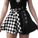 TSMNZMU Womens Punk Plaid Mini Skirts High Waist Gothic Grunge Skirt Y2K Alt Emo Checkered Skirt with Belt XXL