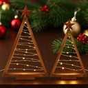 2Pack Wooden Tabletop Christmas Trees with Lights,Farmhouse Lighted Christmas Tree,Small Lighted Christma s Trees Decor for Home Table Fireplace Mantle Shelf Decor(Brown,Size:39.5*24cm /29.8*16cm)
