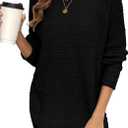Womens Chunky Waffle Knit Sweater Fall 2025 Trendy Dressy Casual Crewneck Pullover Sweaters (X-Large, Black)