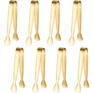 8PCS Gold Mini Metal Tongs, 4.3" Stainless Steel Tiny Tong, Small Kitchen Accessories for Serving Food, Ice, Sugar Cube, Salad, Toaster, Desserts