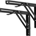 YUMORE Folding Shelf Bracket Heavy Duty, 12 Inch Collapsible Shelf Bracket, Black DIY L Bracket for Workbench Folding Table Hinge, Max Load: 330lbs, 2 Pack