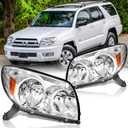Headlights Assembly Pair for 2003 2004 2005 Toyota 4Runner Limited SR5 Sport Halogen Headlamps Replacement Driver and Passenger Side (LH RH),Chrome Housing Amber Reflector