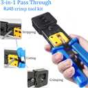 RJ45 Crimp Tool Cat6 Cat5e Cat5 Ethernet Crimper Kit for RJ45 RJ12/11 Pass Through Connectors with 50pcs rj45 Cat6 Pass Through Connectors, 50pcs Covers, Wire Stripper; Network Cable Tester
