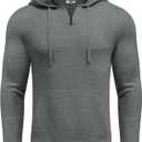 COOFANDY Mens Knitted Hoodie Sweater Long Sleeve Turtleneck Quarter Zip Pullover Sweaters with Pocket (Medium, Dark Gray)